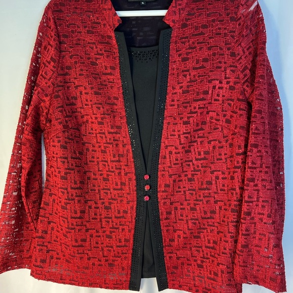 Amanda Collection Chic Red & Black Women's Blouse - Picture 2 of 11